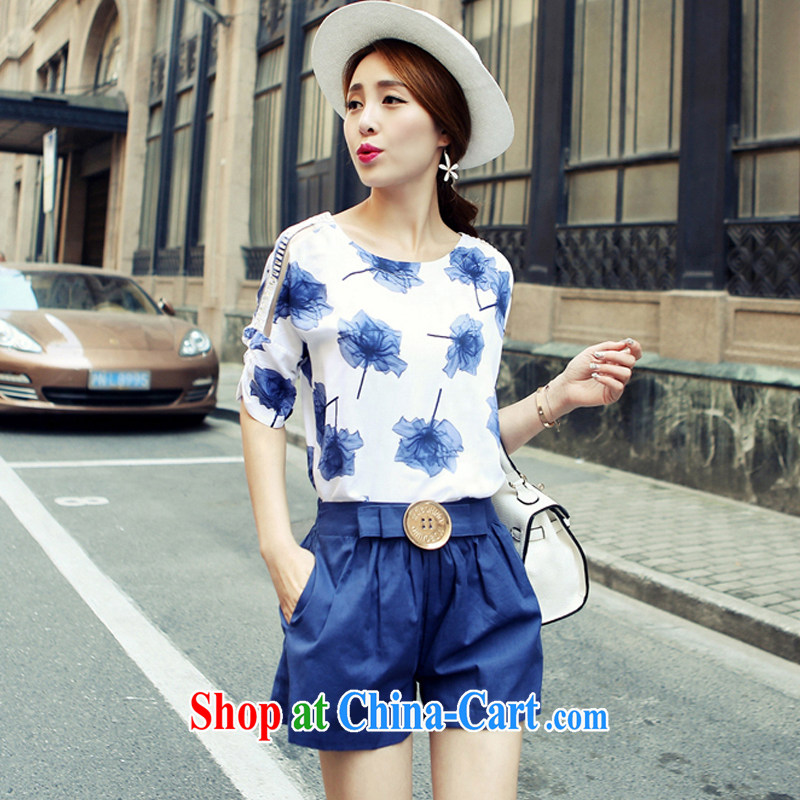 PDQC 2015 summer new Korean version stamp duty cotton mA short-sleeved shorts two kits and stylish lounge package name Yuan blue XL, PDQC, shopping on the Internet