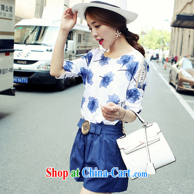 Auberge 2015 summer new Korean version stamp duty cotton mA short-sleeved shorts two kits and stylish lounge package name Yuan blue XL, Auberge, shopping on the Internet