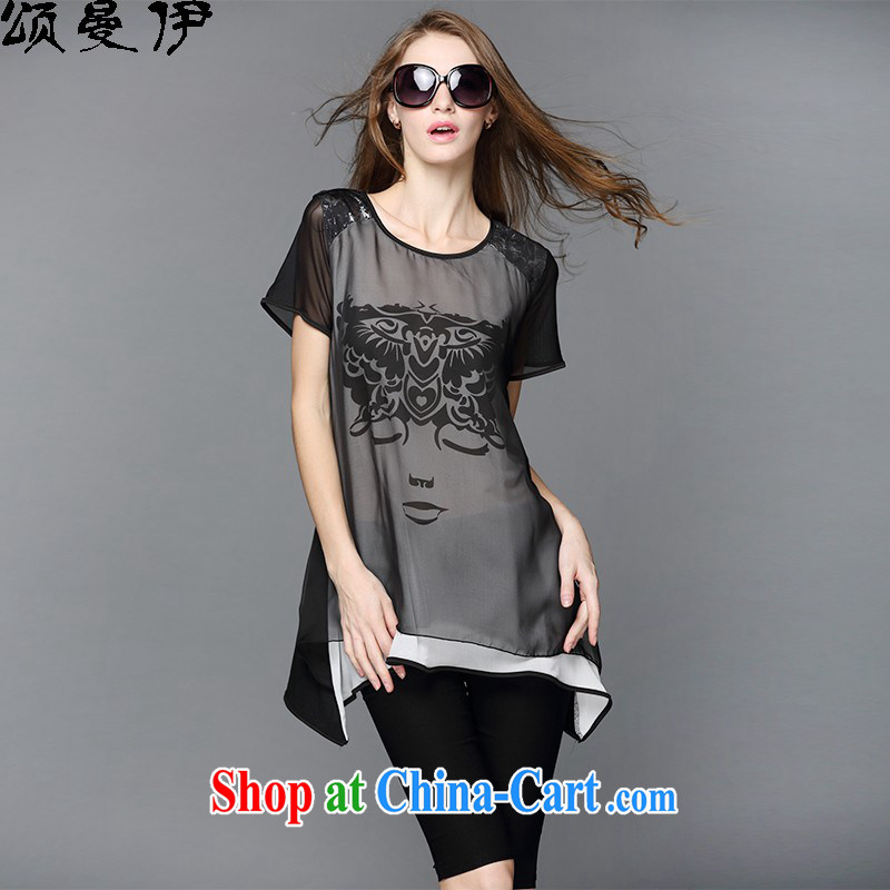 Also, the 2015 summer new 200 Jack mm thick loose larger female graphics thin, long, stamp duty short-sleeved shirt T female summer picture color XL