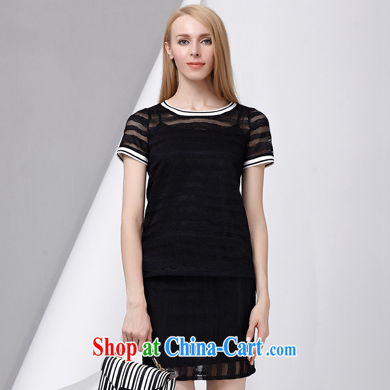 cheer for the 2015 code female summer new Korean version 100 ground lace shirt graphics thin black-out poverty large short-sleeved shirt T 2802 black 3 XL, cheer for (qisuo), online shopping
