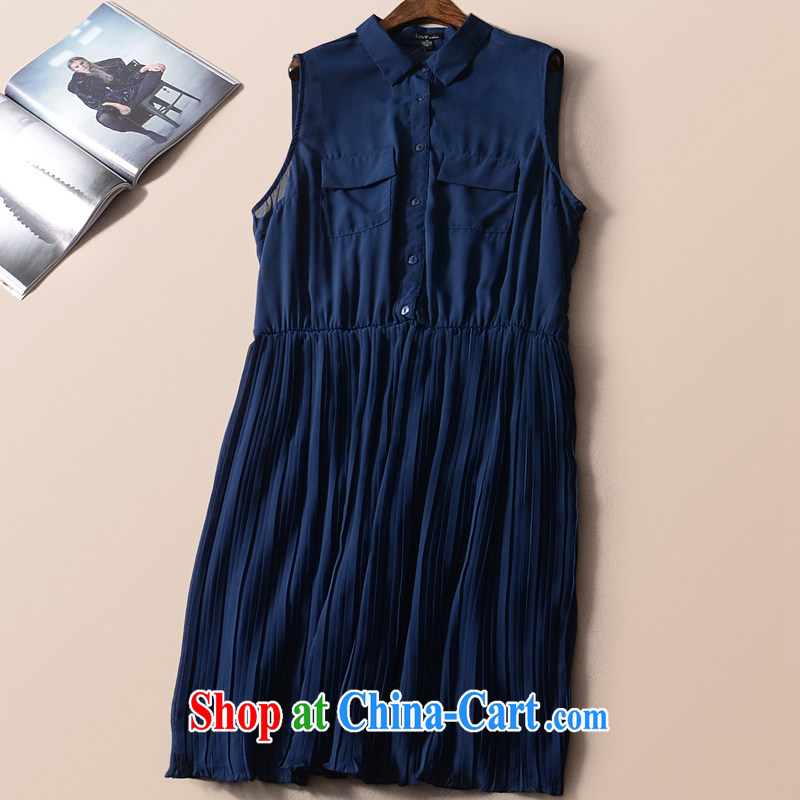 2015 mm thick summer large foreign trade, women with the Single European vest skirt dress King, dresses Q 4s deep blue 3 X