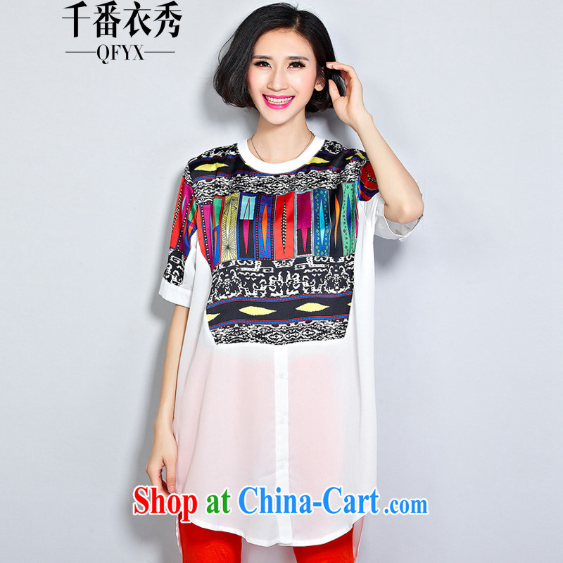 1000 double Yi Su-summer stylish stitching large code snow woven shirts thick MM female liberal Ruili trend T pension ZM 7263 large white code are code