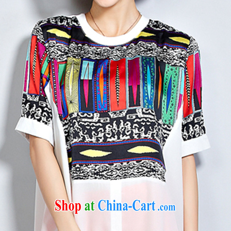 1000 double Yi Su-summer stylish stitching large code snow woven shirts thick MM female liberal Ruili trend T pension ZM 7263 large white code is code, 1000 double coat, and the show, and shopping on the Internet