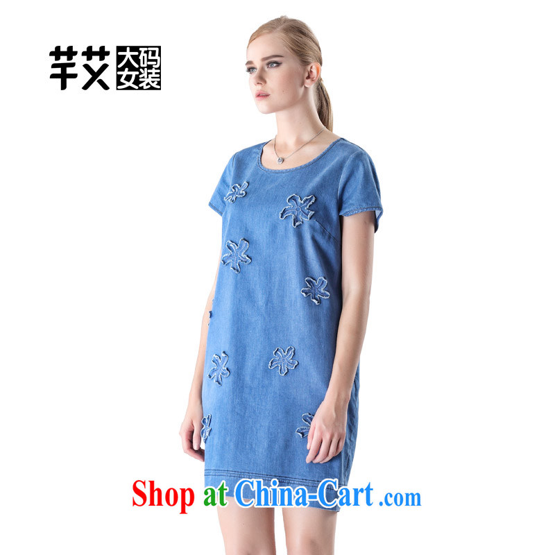 Constitution the larger female 2015 summer new thick mm and indeed has been increased and graphics thin embroidered dresses 2814 cowboy blue 88_XL
