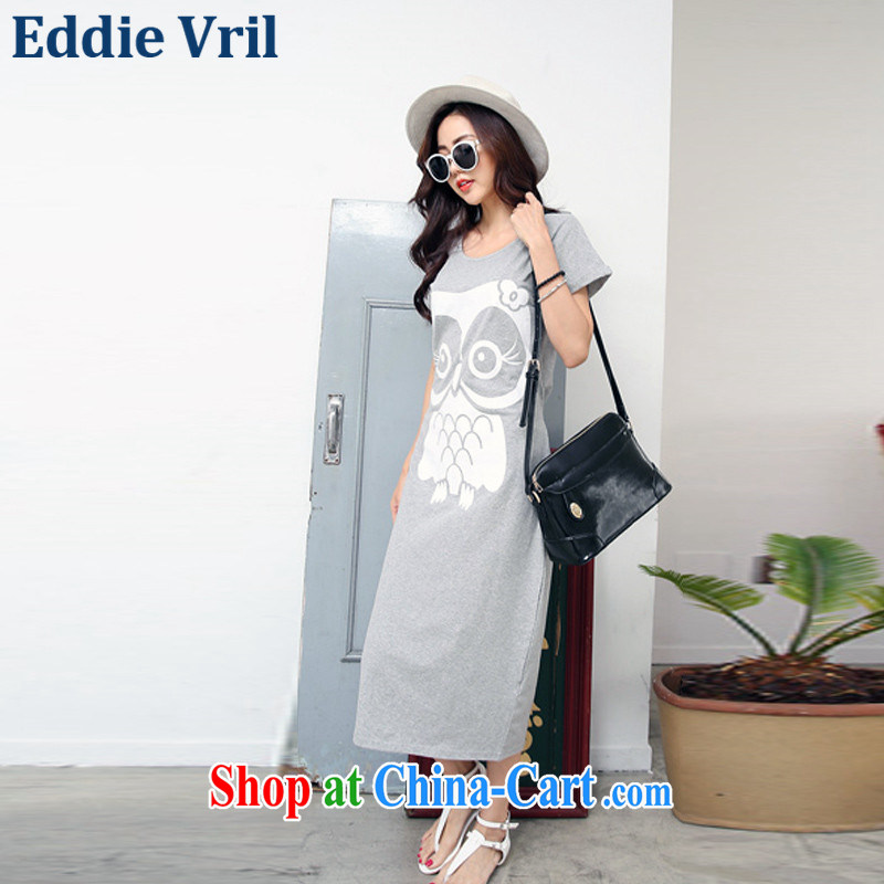 EddieVril larger cotton T-shirt skirt summer 2015 new stamp long, short-sleeved dress code the dress video thin P 66 light gray L, Eddie Vril, shopping on the Internet