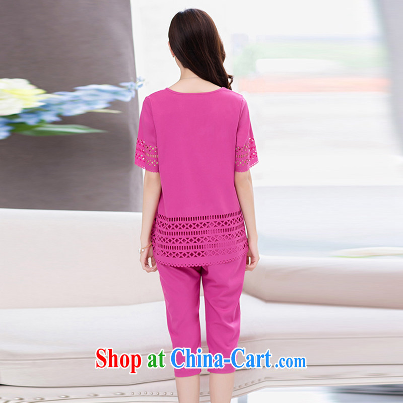 Hsiao mentioned children 2015 summer, the Korean version of the greater code female larger Openwork short-sleeved casual two-piece woman of 9009 red L, Hsiao mentioned child care, shopping on the Internet