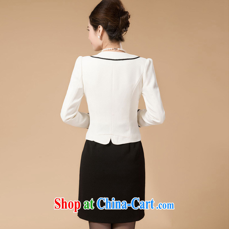 The line takes the Code women's clothing 2015 new long-sleeved round-collar small jacket, cultivating the successive skirts package J Beijing 1112 - 1123 A white 5XL, sea routes, and shopping on the Internet