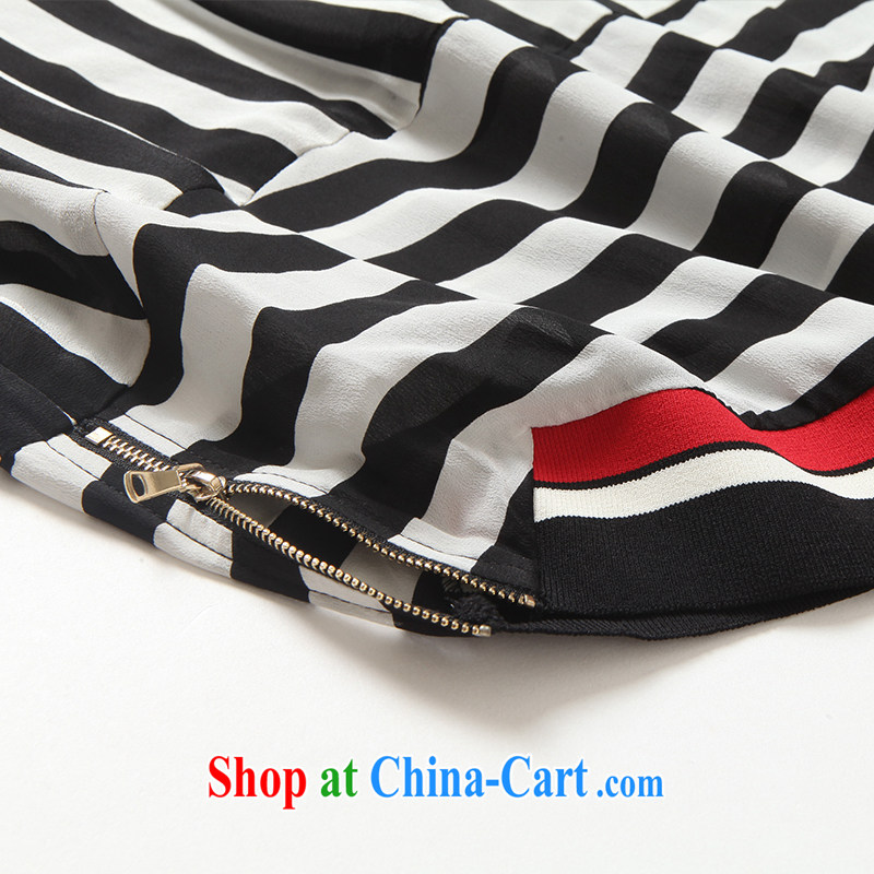 Connie's dream European and American high-end 200 Jack large, female summer is indeed the greater 2015 new thick mm stylish striped dress short-sleeved G - F 798 black XXXXXL, Connie dreams, shopping on the Internet