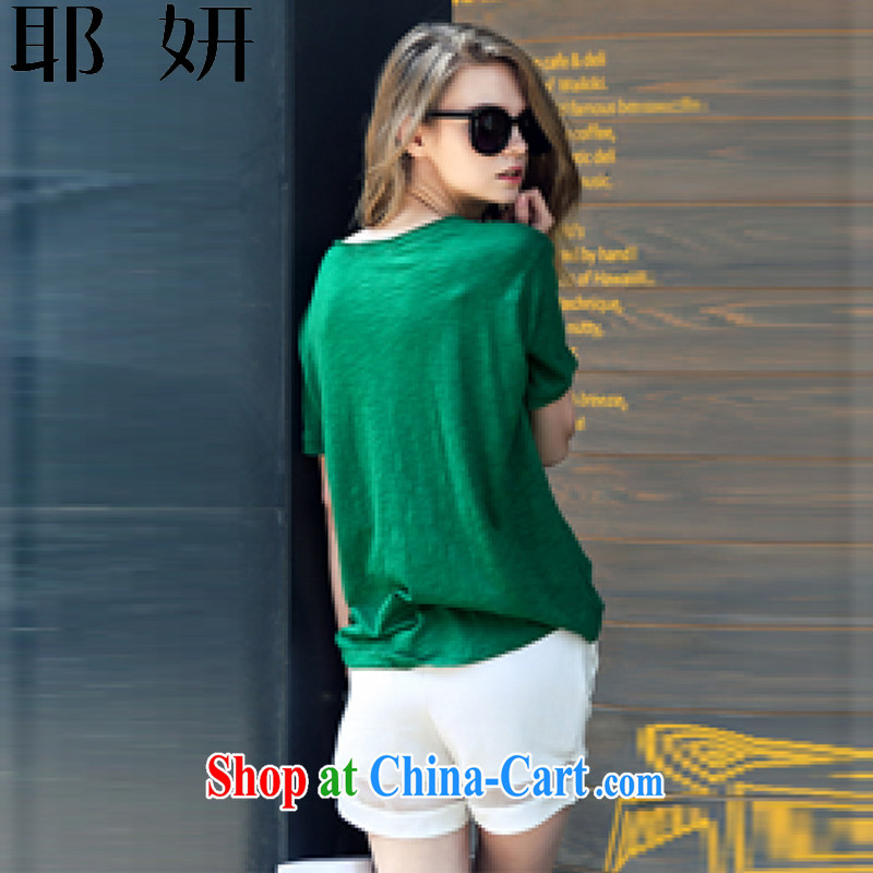 And her new Summer in Europe and America, in short, loose the code girl with a short-sleeved shirt T shorts package Leisure package girls summer 8384 #green XXXXXL, Charlene, shopping on the Internet