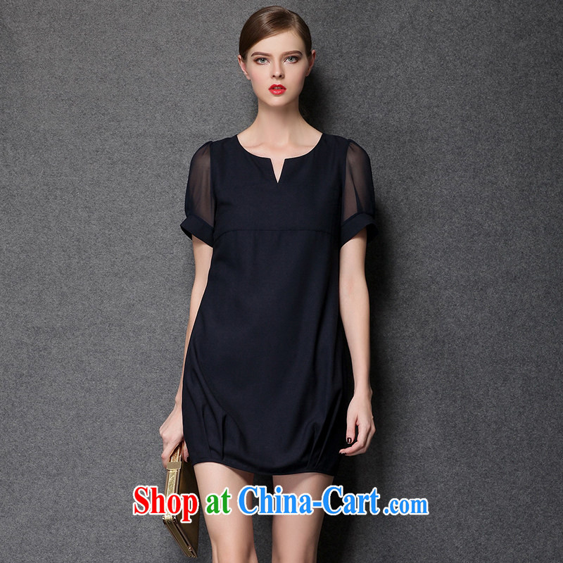 The Code's summer is indeed the greater New high-end up in Europe and America, female 2015 summer mm thick loose video thin solid color simplicity of dress dark blue 5 XL