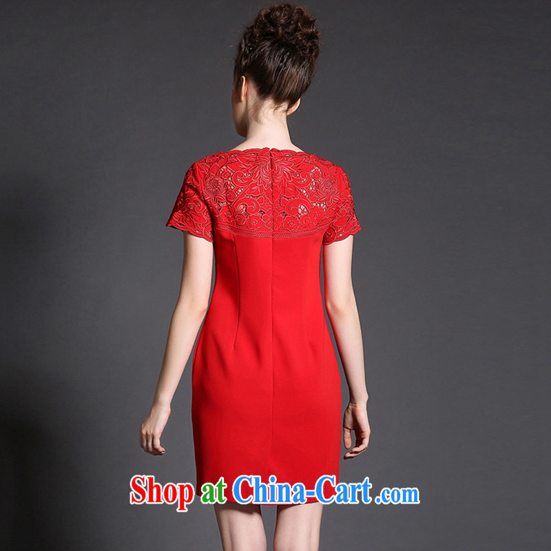 Connie's dream European and American high-end large, female summer and indeed increase 2015 new thick mm burned flower Openwork stitching cultivating graphics thin dresses G - Y 1559 red XXXXXL, Anne's dream, shopping on the Internet