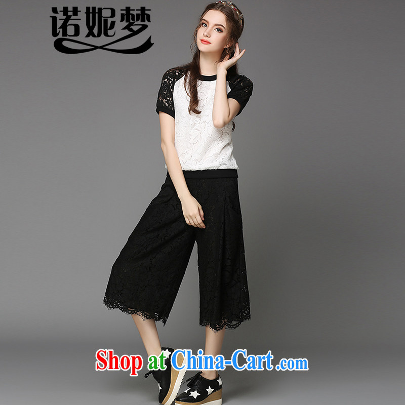 Connie's dream in Europe and high-end 200 Jack large, female summer is the increased mm thick stylish black-and-white lace Kit female Wide Leg trousers two piece G - Z 806 white XXXXXL