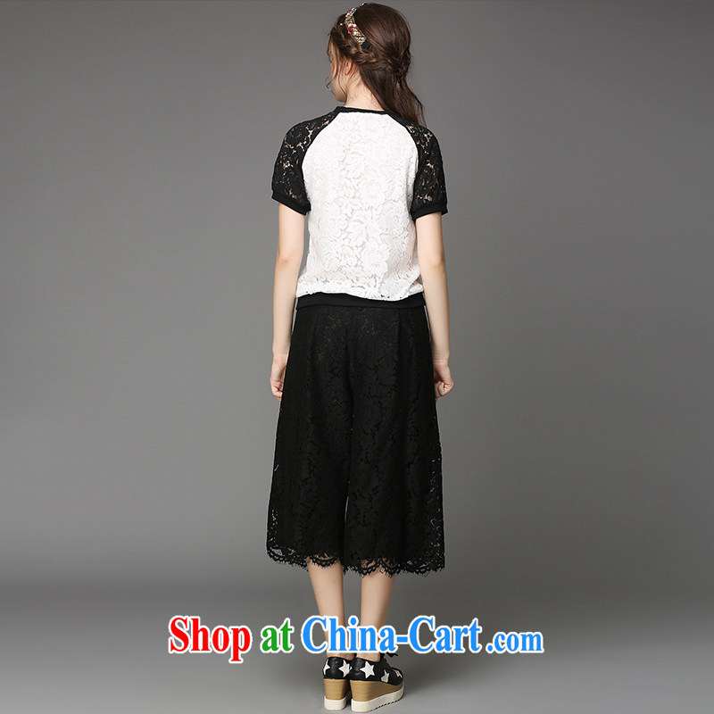 Connie's dream European and American high-end 200 Jack large, female summer is the increased emphasis on MM stylish black-and-white lace Kit female wide leg trousers two piece G - Z 806 white XXXXXL, Connie dreams, shopping on the Internet