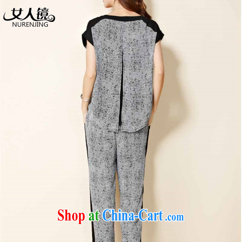 Woman mirror summer new cotton Ma T-shirt 7 Harlan pants Two Piece Set with #N 6878 sky gray 3XL, Woman mirror (nurenjing), shopping on the Internet