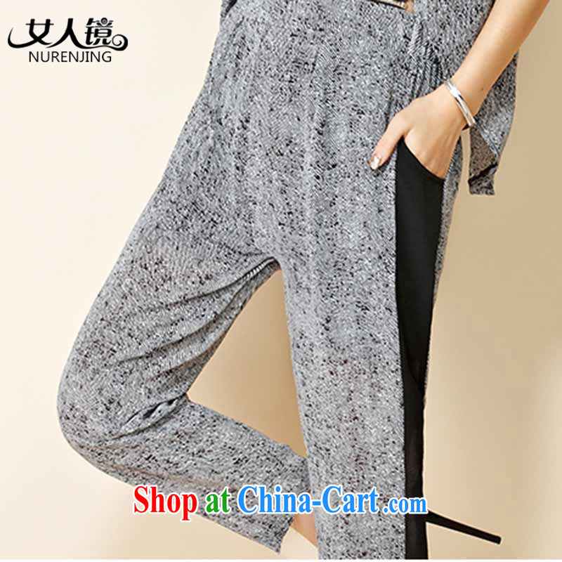 Woman mirror summer new cotton Ma T-shirt 7 Harlan pants Two Piece Set with #N 6878 sky gray 3XL, Woman mirror (nurenjing), shopping on the Internet
