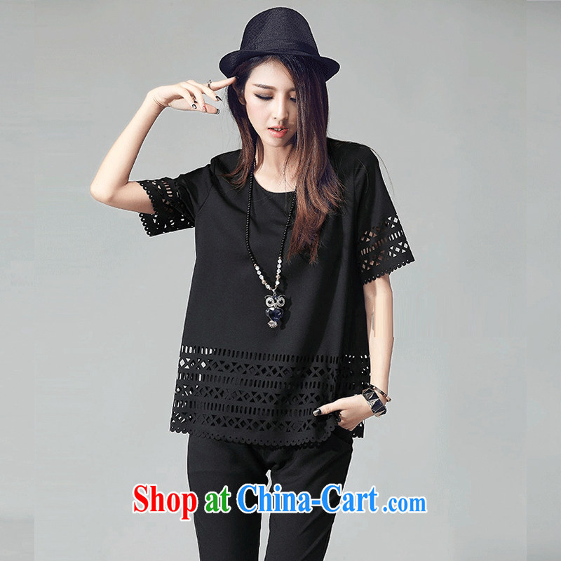 Hong Kong Honey Love 2015 the Code women mm thick summer loose video thin T shirts pants Openwork two-piece sport and leisure package black XXXXL (170 - 190 ) jack, the Shannon love honey (XIANGAIMI), online shopping