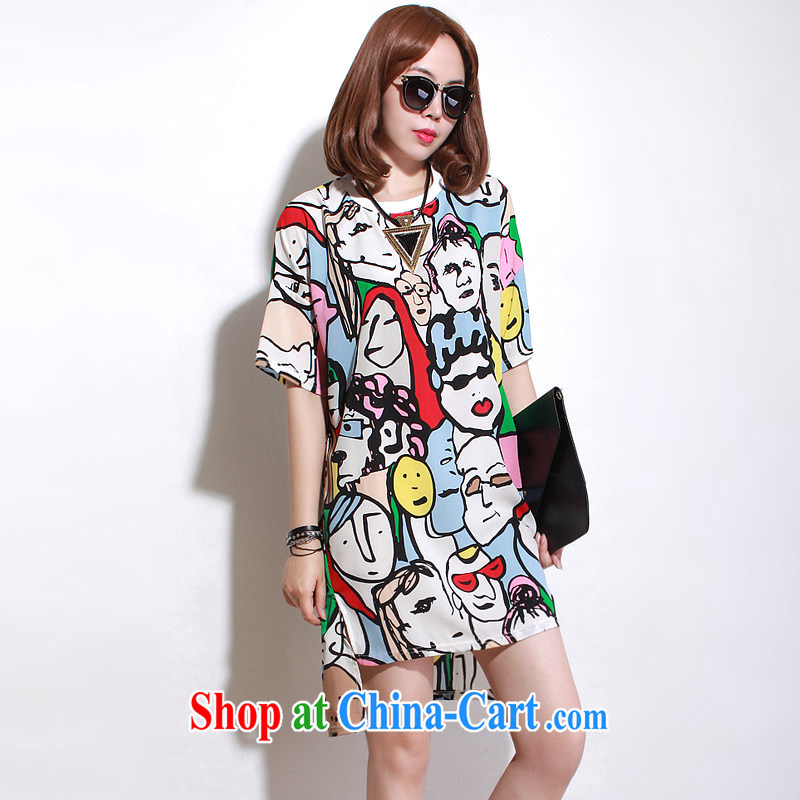 Director of the Advisory Committee in Europe summer wear loose video thin and thick XL girls thick mm stamp duty, long, snow-woven short-sleeved-yi skirt graffiti face relaxed, code, made the Advisory Committee (mmys), online shopping