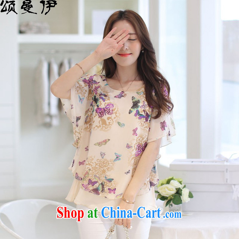 Also, the 2015 summer new Korean version loose the code female ultra-sin leave two bat sleeves butterfly Flower Snow woven shirts summer 8668 purple L, of Manchester, and, shopping on the Internet