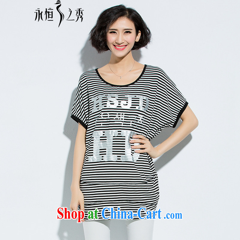 Eternal show Summer 2015 mm thick new larger female stylish black-and-white striped letters decal graphics thin T pension black-and-white striped color 3XL