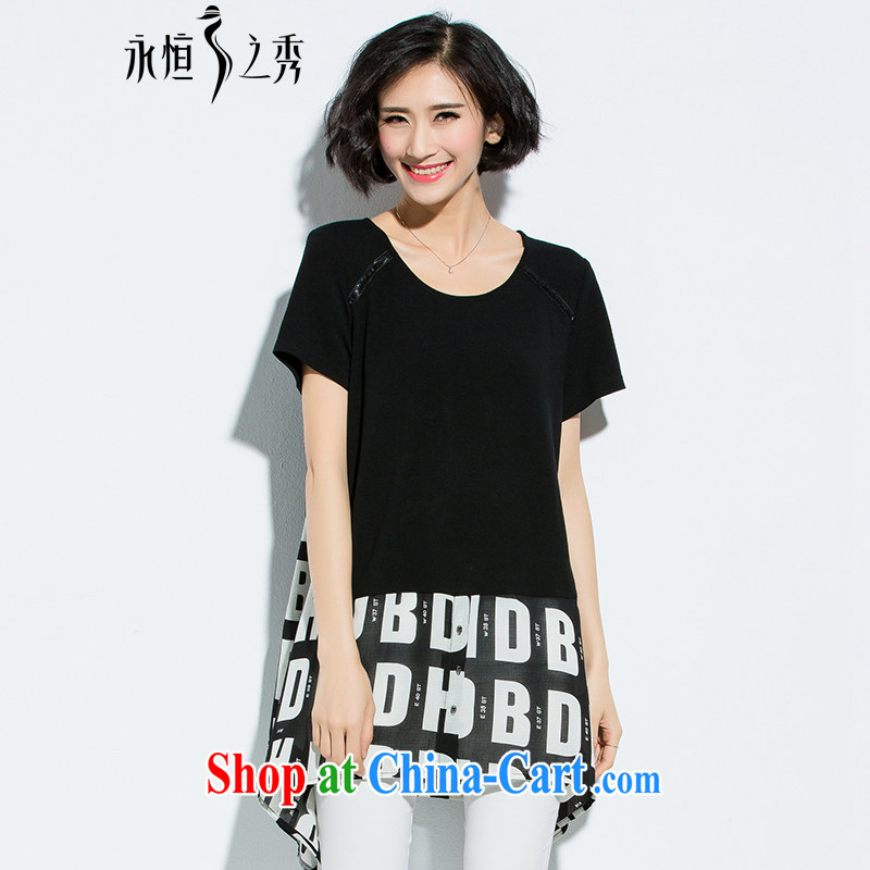 Eternal Su-eternal-soo and indeed increase female thick mm summer 2015 new loose video thin, long T shirt black 2 XL