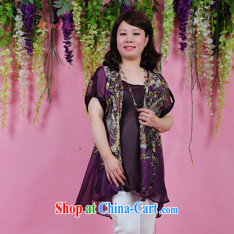 His wife on the code female 15 spring and summer new small shirt sauna silk two piece short sleeved T-shirt 7077450 purple 71 23, fat wife, shopping on the Internet