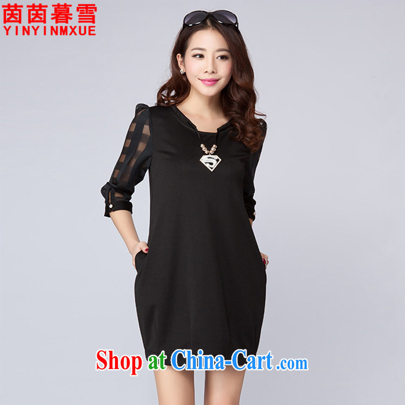 Athena Chu Yan and snow 2015 summer new, larger female Solid Color 7 cuffs loose video thin dresses female DM 612 black 4XL
