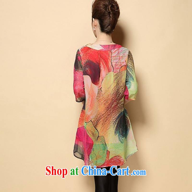 Cheuk-yan Zi spent 2015 summer middle-aged mother with dress loose stamp hot drill middle-aged and older XL female picture color XXXXL, purple flowers, shopping on the Internet