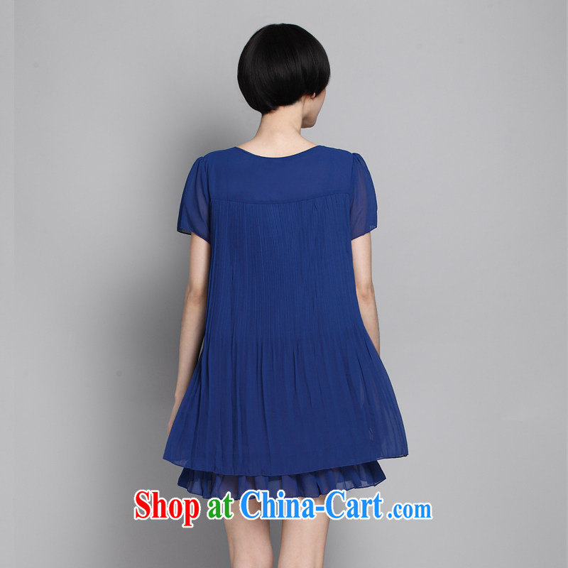 Staff of the fertilizer XL women summer fat people graphics thin, thick sister V-neck pin Pearl short-sleeved snow woven dresses 2315 large blue code XL for 120 Jack left and right, and Director (Smeilovly), online shopping