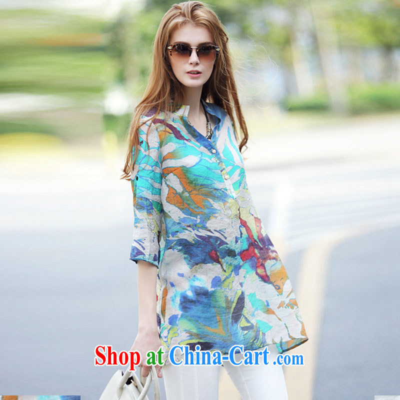 Morning in Europe and possible summer 2015 New, and indeed increase, female presence V loose collar T-shirt thick mm stylish knocked color stamp long T shirt T-shirt icon color 4 XL, morning, and shopping on the Internet
