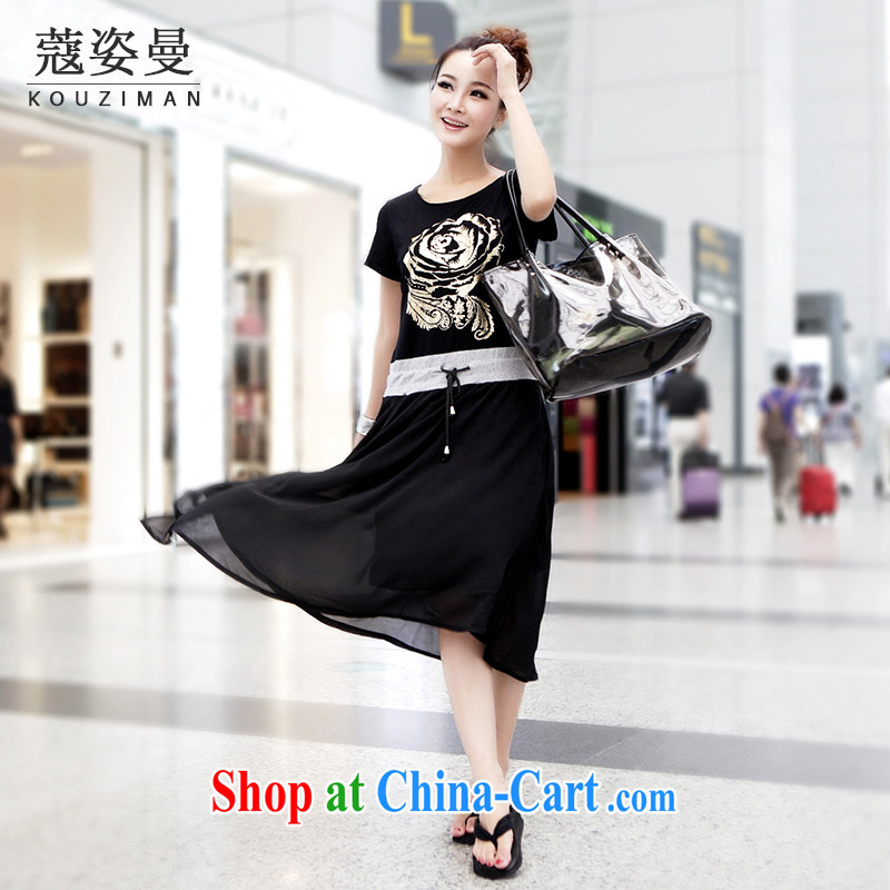 Curtis colorful Cayman 2015 summer new and thick XL T shirts stitching snow woven dresses thick sister graphics thin women long skirt MYH 15 black 4 XL