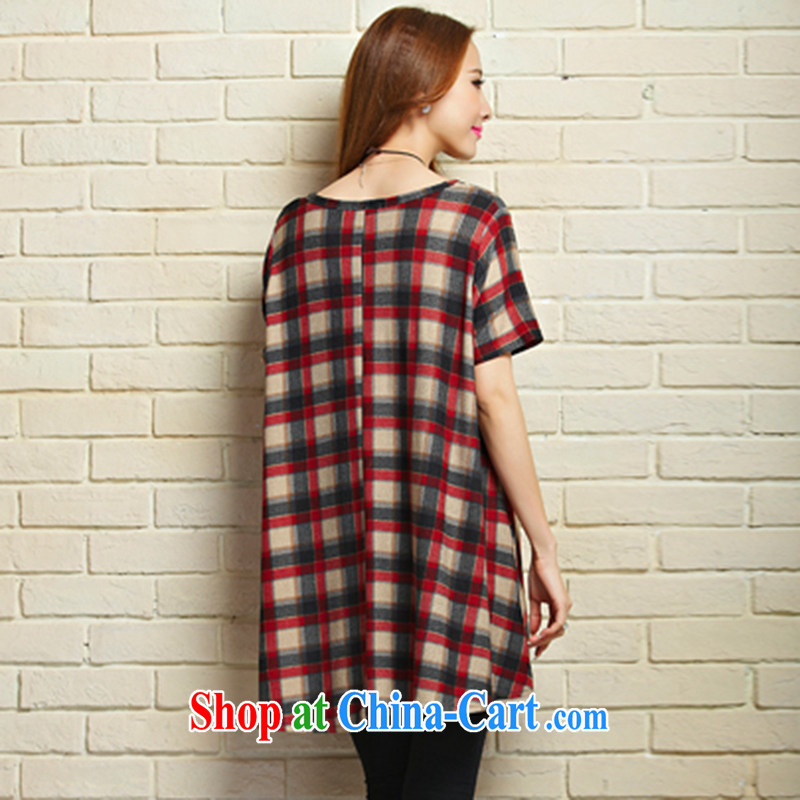 She concluded her card thick girls with larger summer graphics thin, thick sister dresses 2015 new short-sleeved Korean A Field skirt loose grid chubby women large red M de Beauvoir card parties (SHAWADIKA), online shopping