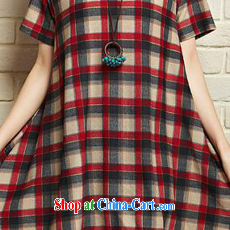 She concluded her card thick girls with larger summer graphics thin, thick sister dresses 2015 new short-sleeved Korean A Field skirt loose grid chubby women large red M de Beauvoir card parties (SHAWADIKA), online shopping