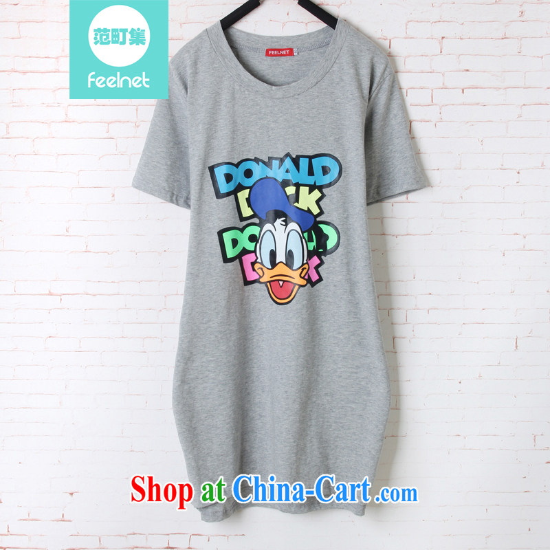 The feelnet Code women 2015 summer new liberal cartoon stamp duty, long, short-sleeved large code T pension 1607 gray 48 code - Recommended 90 - 150 kg