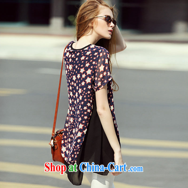 Morning would be 2015 summer New, and indeed increase, women loose in Europe and 5 point star pattern short-sleeved T-shirt thick mm knocked color stitching, long, snow-woven shirts T stars stamp 4XL, morning, and shopping on the Internet