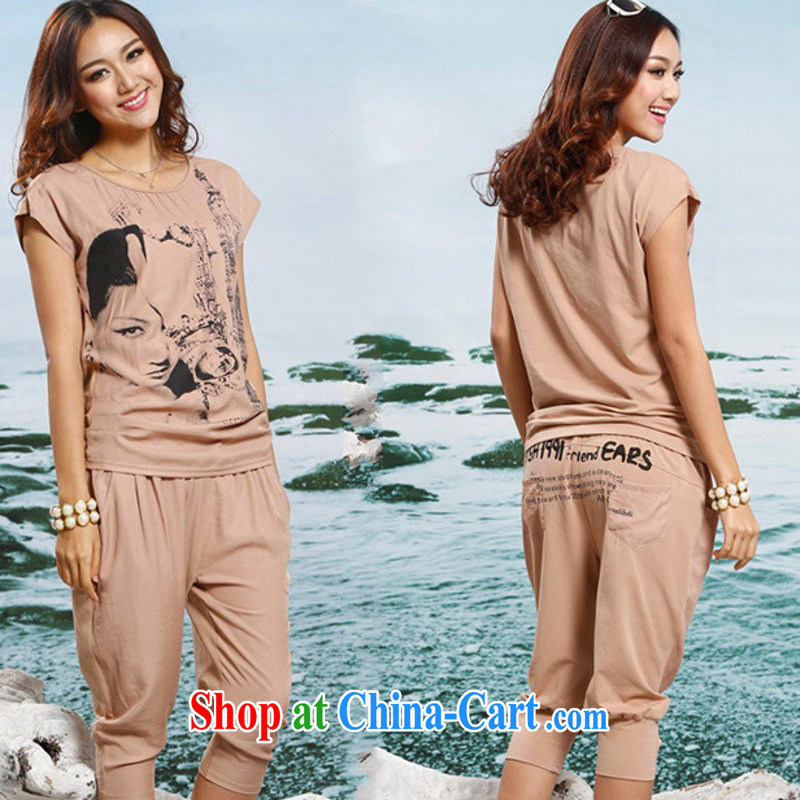 Land in 7 overnight delivery 2015 summer summer new thick MM thick, graphics thin fashion ladies fashion graphics thin personalized sport Kit female light brown XXXL, land in 7 overnight (Love in the July 7th), online shopping