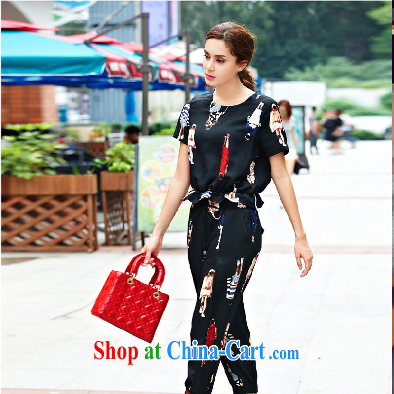 ZZ &FF summer 2015 new larger female thick MM graphics thin cotton the figures stamp Leisure package two-piece black XXXXXL (180 - 200 ) jack, ZZ &FF, shopping on the Internet