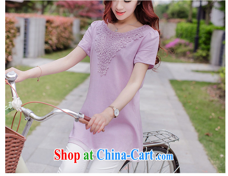 The lemon 2015 summer on a new, larger female Korean version the code graphics thin, long cotton the round-collar short-sleeve beauty lace linen shirt 100 ground T-shirt light blue XXXL pictures, price, brand platters! Elections are good character, the national distribution, so why buy now enjoy more preferential! Health