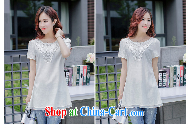 The lemon 2015 summer on a new, larger female Korean version the code graphics thin, long cotton the round-collar short-sleeve beauty lace linen shirt 100 ground T-shirt light blue XXXL pictures, price, brand platters! Elections are good character, the national distribution, so why buy now enjoy more preferential! Health