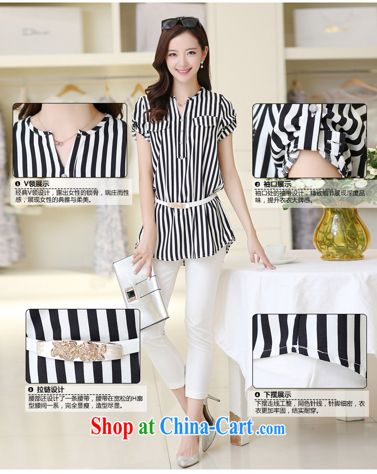 ZZ &FF 2015 summer new, larger female striped short-sleeved cultivating snow woven shirts shirt T-shirt woman CS 8812 black XXXL pictures, price, brand platters! Elections are good character, the national distribution, so why buy now enjoy more preferential! Health