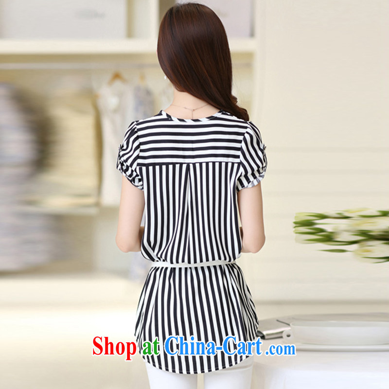 ZZ &FF 2015 summer new, larger female striped short-sleeved cultivating snow woven shirts shirt T-shirt woman CS 8812 black XXXL, ZZ &FF, shopping on the Internet