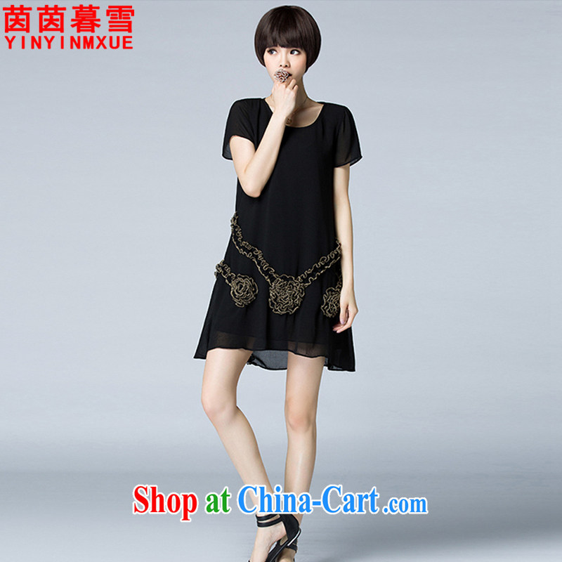 Yan Yan and snow 2015 summer new, larger female temperament snow woven stitching relaxed dress female LYQ 5326 black 4XL
