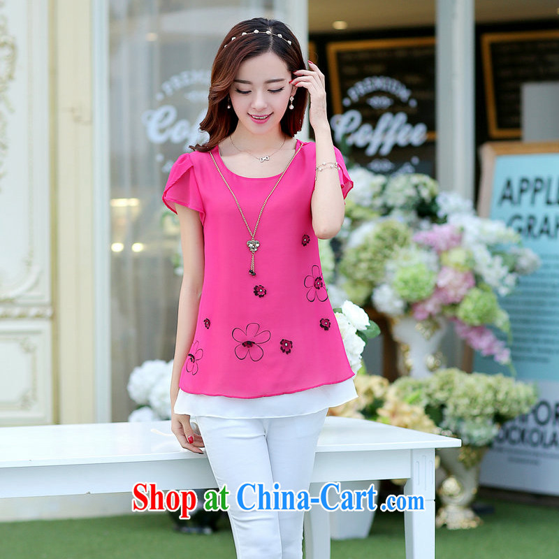 100 million new larger female thick mm summer T-shirt thick sister short-sleeved snow woven shirts female T shirts loose the fat increase code 200 catties of red XXXL, 100 million new, online shopping