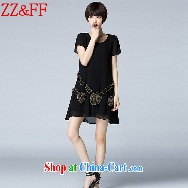 ZZ _FF 2015 summer new, larger female stamp snow woven relaxed dress female LYQ 5326 black XXXXL