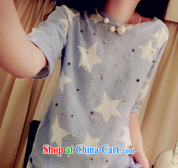 100 million new thick mm summer 2015 and indeed increase, female Korean loose short-sleeve shirt T thick sister graphics thin T-shirt denim blue XXXXL pictures, price, brand platters! Elections are good character, the national distribution, so why buy now enjoy more preferential! Health