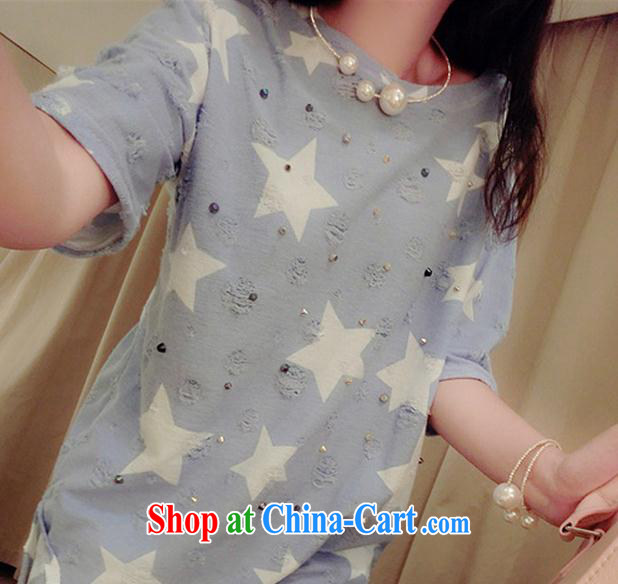100 million new thick mm summer 2015 and indeed increase, female Korean loose short-sleeve shirt T thick sister graphics thin T-shirt denim blue XXXXL pictures, price, brand platters! Elections are good character, the national distribution, so why buy now enjoy more preferential! Health