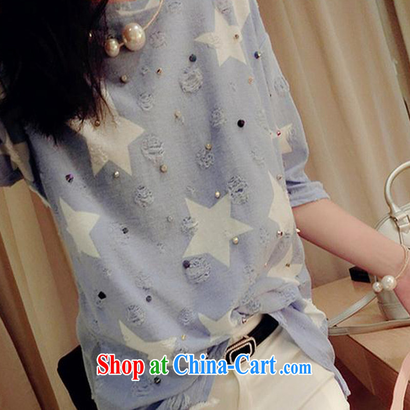 100 million new thick mm summer 2015 and indeed increase, female Korean loose short-sleeve shirt T thick sister graphics thin T-shirt denim blue XXXXL