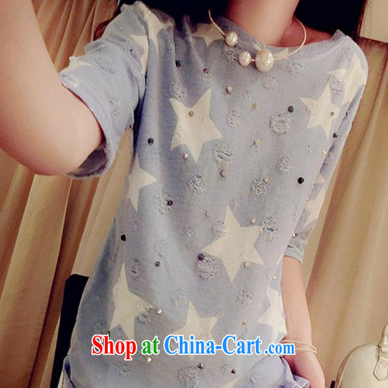100 million new thick mm summer 2015 and indeed increase, female Korean loose short-sleeve shirt T thick sister graphics thin T-shirt denim blue XXXXL, 100 million new, shopping on the Internet