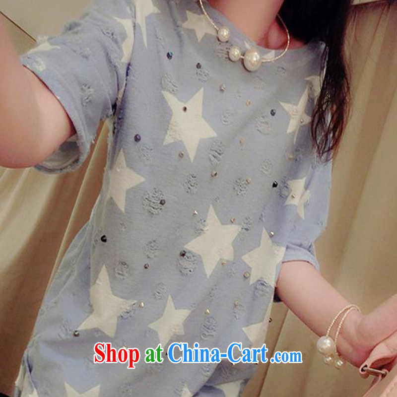 100 million new thick mm summer 2015 and indeed increase, female Korean loose short-sleeve shirt T thick sister graphics thin T-shirt denim blue XXXXL, 100 million new, shopping on the Internet