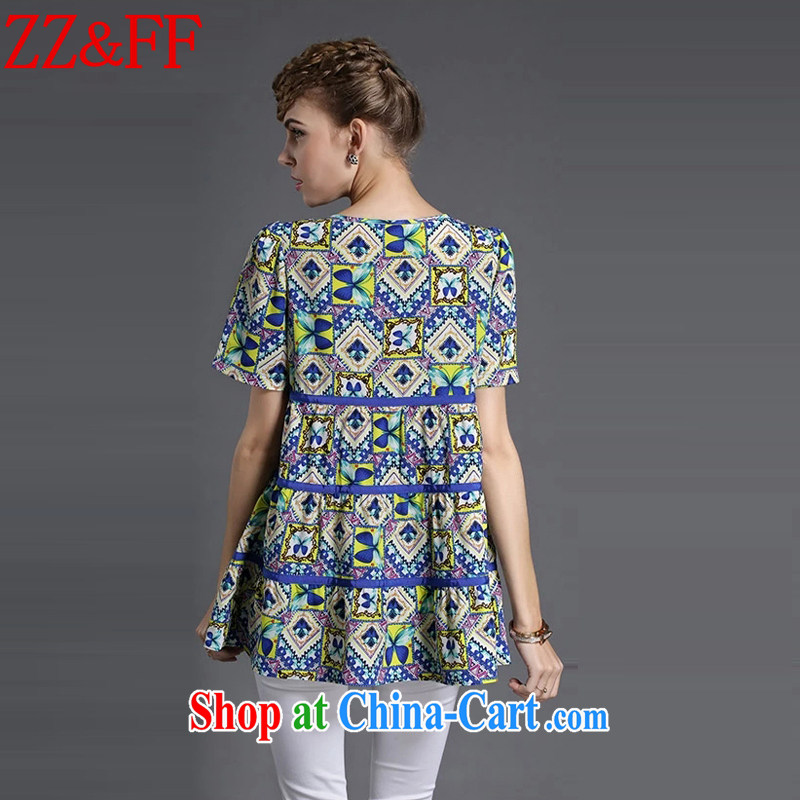 ZZ &FF 2015 summer new, larger women are seen wearing short-sleeved stamp floral snow woven shirts female XFS 8638 Map Color XXXXL, ZZ &FF, shopping on the Internet