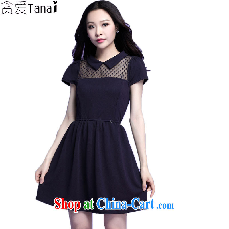 Loved summer new thick sister-waist graphics thin and thick XL female lapel dress 3739 dark blue XXL